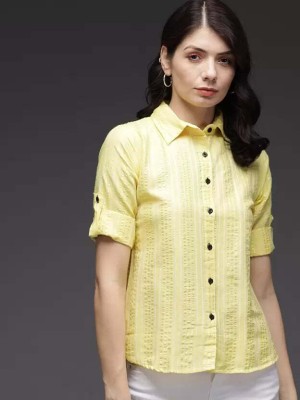 TANDUL Women Self Design Casual Yellow Shirt