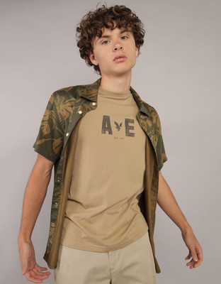 American Eagle Men Printed Casual Green Shirt