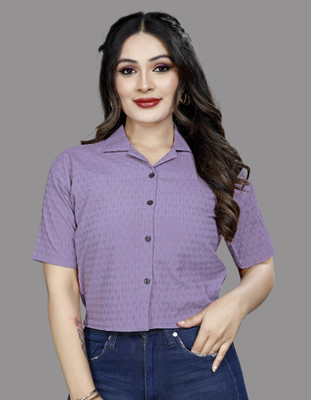 dream believe fashion Women Self Design Party Purple Shirt