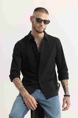 VC Fashion Men Solid Casual Black Shirt