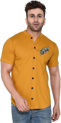 Money Leaf Men Printed Casual Gold Shirt