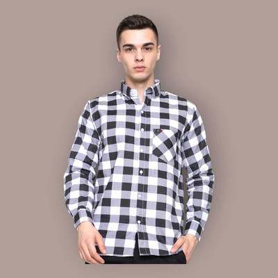 Shiv Fashion Trend Men Checkered Casual Black, White Shirt