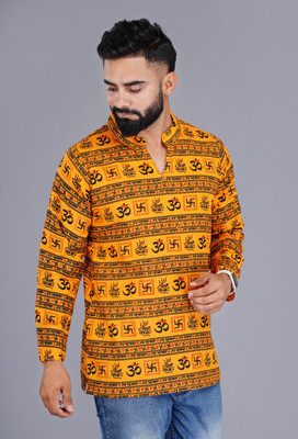 Attire4ever Men Printed Straight Kurta(Yellow)