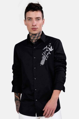 french crown Men Embroidered Formal Black Shirt