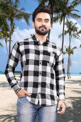 GunjaFashion Men Checkered Party Grey Shirt