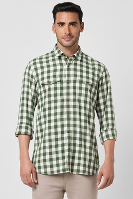 PETER ENGLAND Men Checkered Casual Green Shirt
