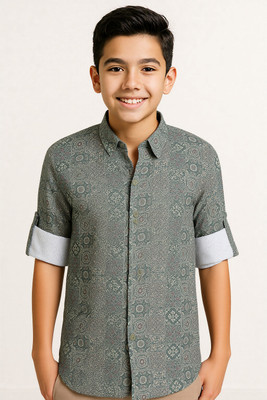 Charchit Boys Printed Casual Dark Green Shirt