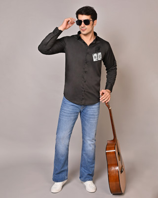 white apple jns Men Solid Party Black Shirt