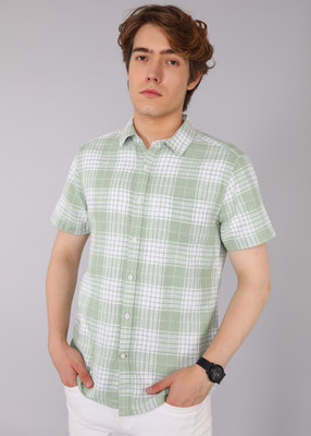 BEING HUMAN Men Checkered Casual Green Shirt