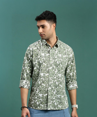 SHOWOFFFF Men Printed Casual Green Shirt