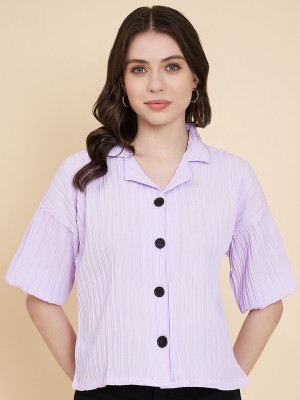 EKASYA Women Solid Casual Purple Shirt