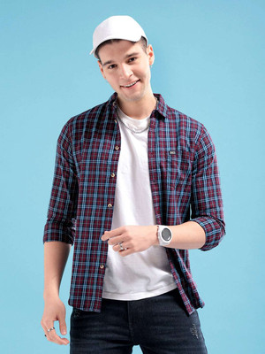 The Indian Garage Co. Men Checkered Casual Maroon Shirt