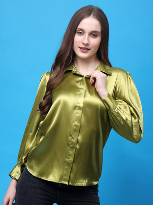 LAIBAA Women Solid Casual Green Shirt