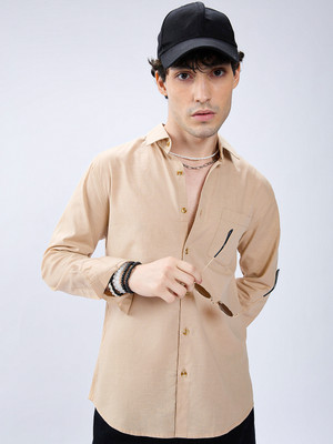 VASTRADO Men Solid Casual Beige Shirt