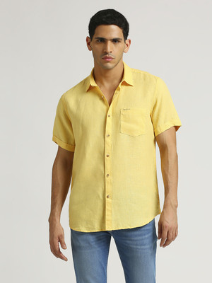 Pepe Jeans Men Self Design Casual Yellow Shirt