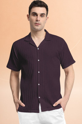 A DEEMOON TREND Men Self Design Casual Purple Shirt