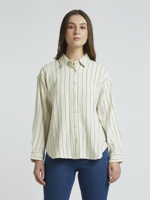 Pepe Jeans Women Striped Casual White Shirt