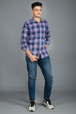 Tanip Men Checkered Casual Blue Shirt