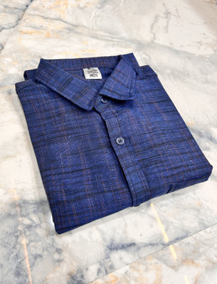 R A TEXTILE Men Self Design Casual Dark Blue Shirt