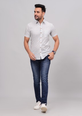 HOUSE OF KAD Men Printed Casual White, Blue, Grey Shirt