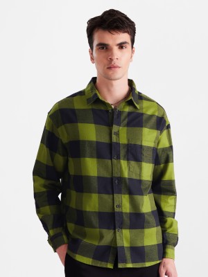 The Souled Store Men Checkered Casual Dark Blue, Light Green Shirt