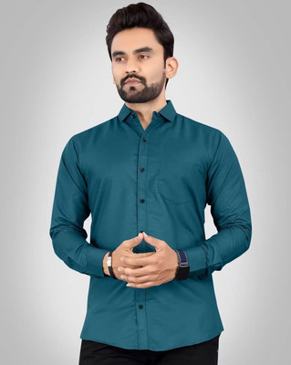 MUMIN Men Solid Formal Blue Shirt