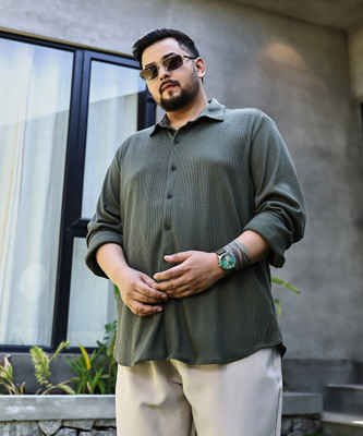 Instafab Plus Men Solid Casual Green Shirt