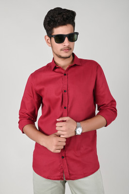 Tanip Men Solid Formal Red Shirt