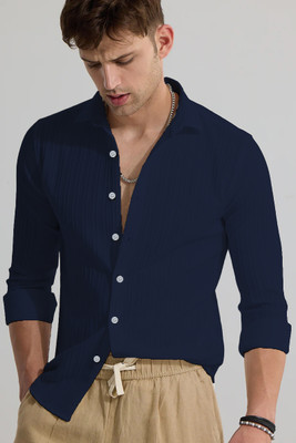 Troonpair Men Self Design Casual Blue Shirt