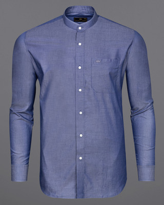 french crown Men Solid Casual Blue Shirt