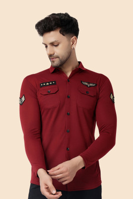 GEUM Men Printed Casual Maroon Shirt