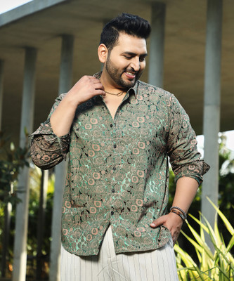 Instafab Plus Men Floral Print Casual Green Shirt