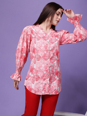 Fabway Clothing Women Floral Print Party Pink Shirt