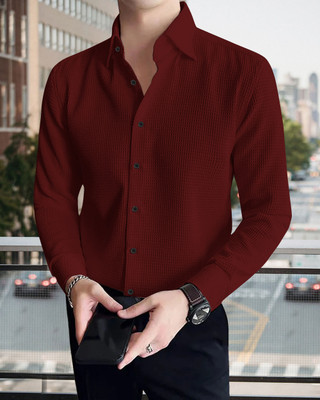 METRONAUT Men Solid Casual Maroon Shirt