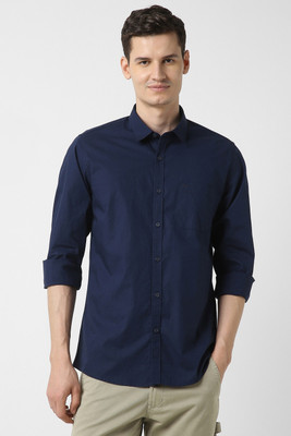 PETER ENGLAND Men Solid Casual Dark Blue Shirt