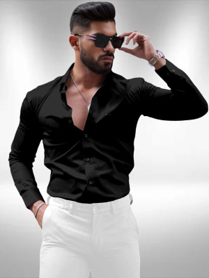 Growwax Men Solid Formal Black Shirt