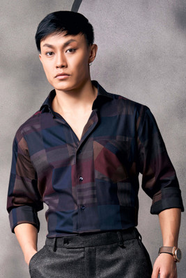 french crown Men Checkered Formal Blue Shirt