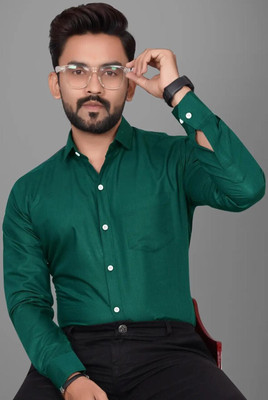 Neviq Fab Men Solid Formal Dark Green Shirt