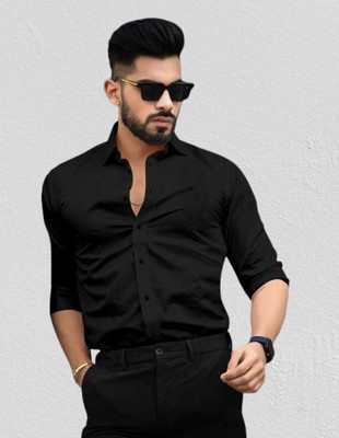 HOC Men Solid Casual Black Shirt
