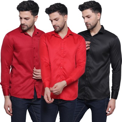 FILNECH Men Solid Casual Black, Red, Maroon Shirt(Pack of 3)