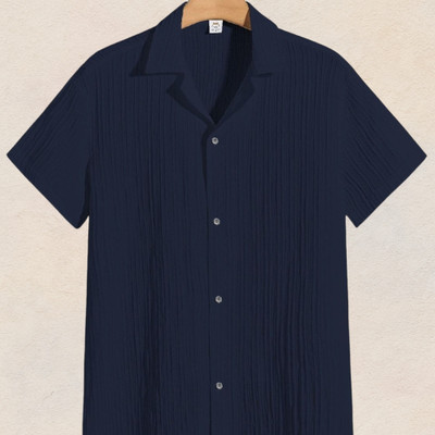 SHIRTWALA Men Self Design Casual Dark Blue Shirt