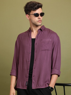 HIGHLANDER Men Solid Casual Purple Shirt