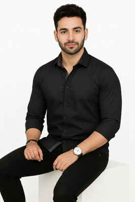 TeeTrail Men Solid Casual Black Shirt