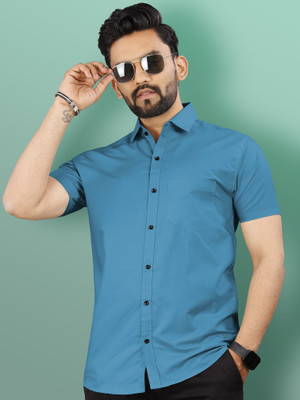 VeBNoR Men Solid Casual Blue Shirt