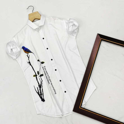 Trishiv Men Printed, Self Design Casual White Shirt