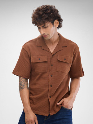 Spykar Men Self Design Casual Brown Shirt