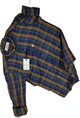 Arthz Fashion Trend Men Checkered Casual Dark Blue, Orange, Light Blue Shirt