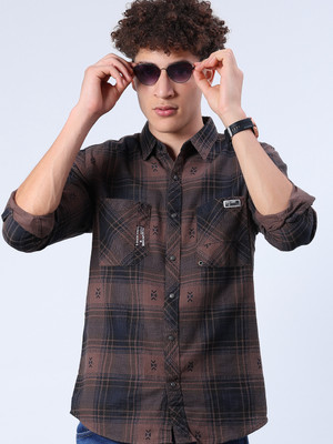V-MART Men Checkered Casual Brown Shirt
