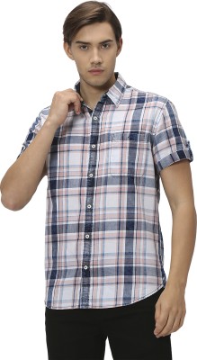 MUFTI Men Checkered Casual Blue, Pink, White Shirt