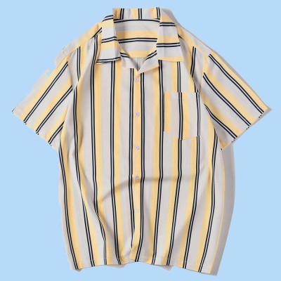 S22 Men Striped Casual Yellow, Black, Grey Shirt